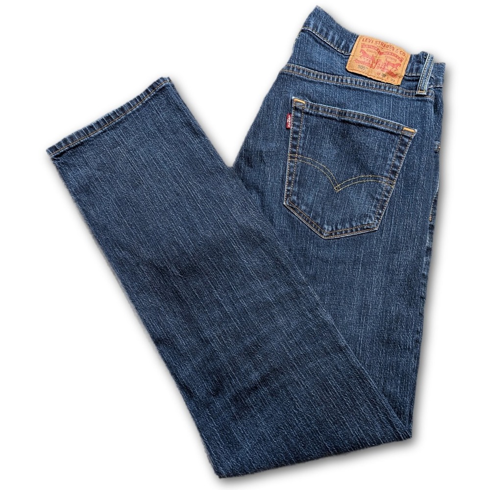 Levi's Mens Jeans 505 Blue 33x32 Regular Fit Denim Stretch Dark W33 L32 Wash Leg